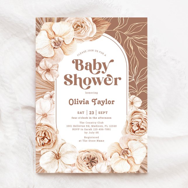 Invitación Boho Floral Baby Shower Mocha (Subido por el creador)