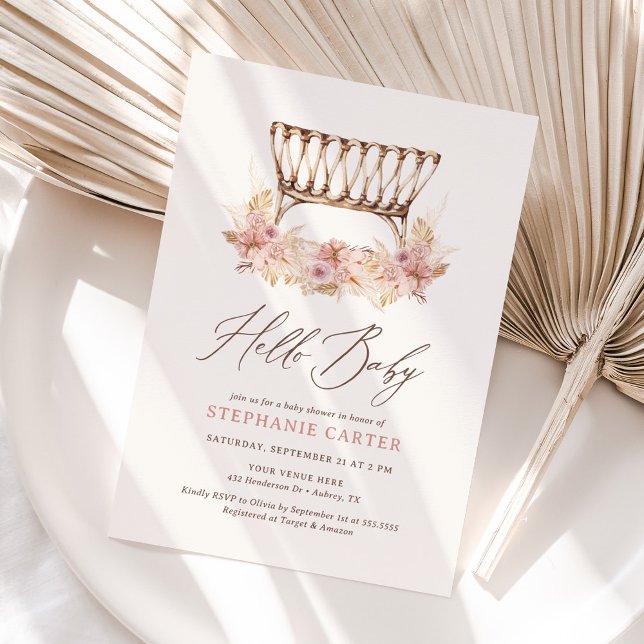 Invitación Boho Floral Bassinet Baby Shower (Subido por el creador)