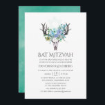 Invitación Boho Floral Bat Mitzvah<br><div class="desc">Flores de boho azules y de menta en una corona de flores pintada a mano con cráneo de ciervo diseñado para ser rápida y fácilmente personalizada para tu día especial.</div>