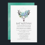 Invitación Boho Floral Bat Mitzvah<br><div class="desc">Flores de boho azules y de menta en una corona de flores pintada a mano con cráneo de ciervo diseñado para ser rápida y fácilmente personalizada para tu día especial.</div>