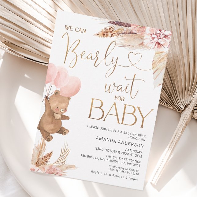 Invitación Boho Floral Bearly Wait for Baby Baby Shower (Subido por el creador)