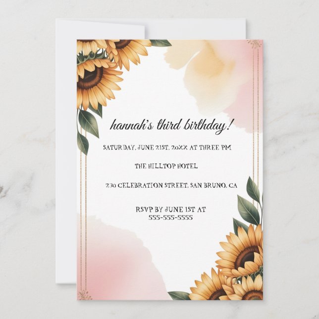 Invitación Boho Floral Birthday Party Invitation | Custom Sun (Anverso)