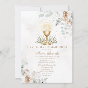 Invitación Boho Floral Blanco Eucaristía Primera Comunión