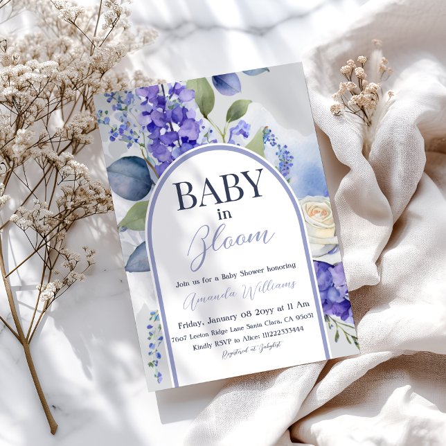 Invitación Boho Floral Blue Baby en Bloom Boy Baby Shower (Subido por el creador)