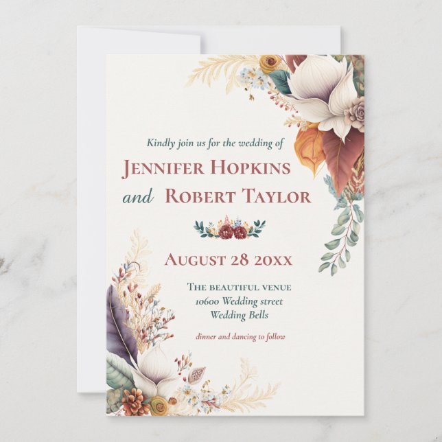 Invitación Boho Floral boda (Anverso)