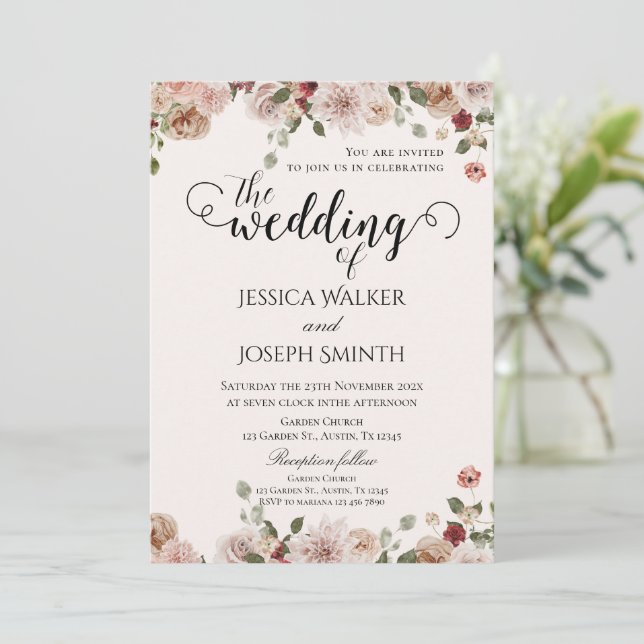 Invitación Boho Floral Boda (Anverso de pie)
