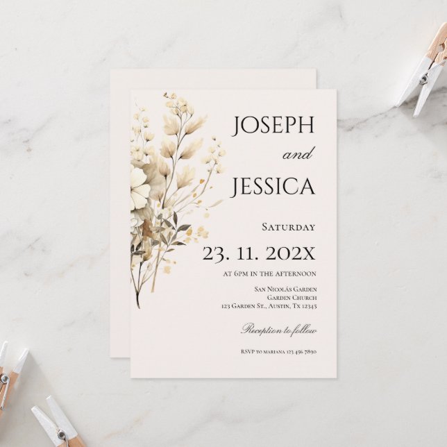 Invitación Boho Floral Boda (Anverso/Reverso In Situ)