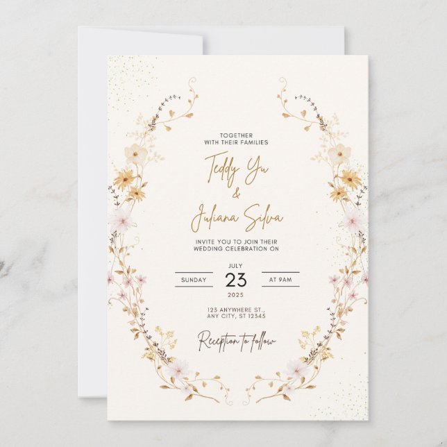 Invitación Boho Floral, Boda de flores silvestres, para Bodas (Anverso)