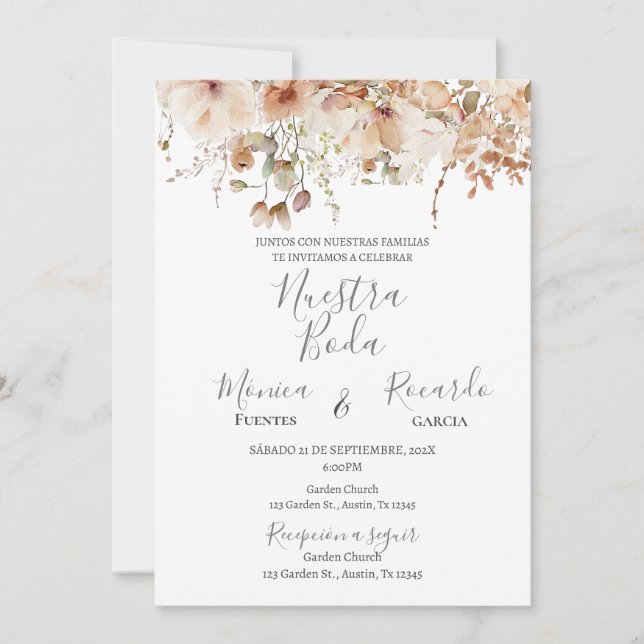 Invitación Boho Floral Boda español (Anverso)