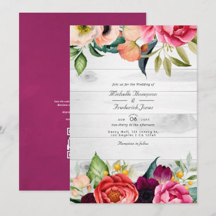Invitación Boho Floral Bohemiano Rústico Código QR RSVP Boda