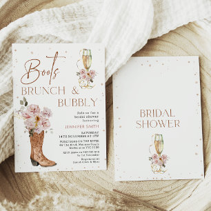 Invitación Boho Floral Boot Brunch Bubble Bridal Shower