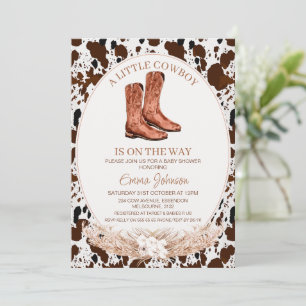 Invitación Boho Floral Boots Cowboy Piel de vaca Baby Shower