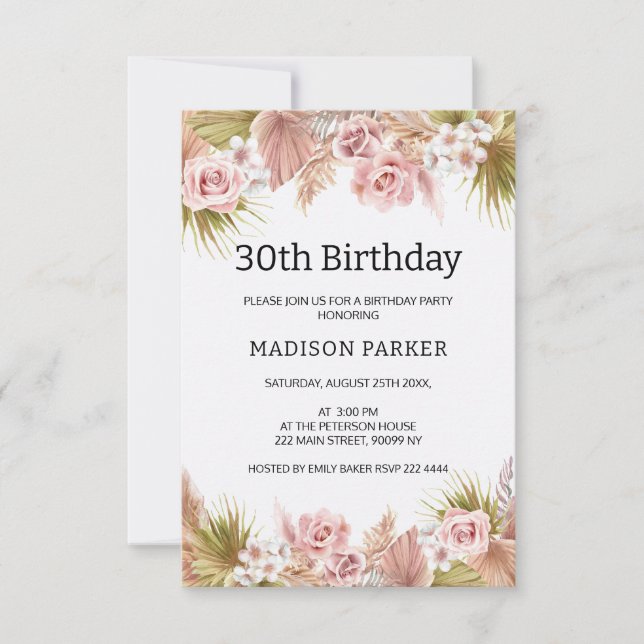 Invitación Boho Floral Border Bouquet Cumpleaños (Anverso)