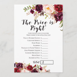 Invitación Boho Floral Burgundy Bridal Shower Game 5x7