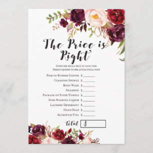 Invitación Boho Floral Burgundy Bridal Shower Game 5x7