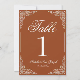 Invitación Boho Floral Burnt Orange Rust Wedding Table Number