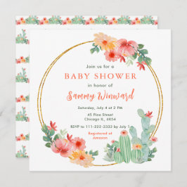 Invitación Boho Floral Cactus Baby Shower