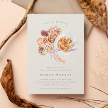 Invitación Boho Floral Café Bridal Shower Brunch<br><div class="desc">Enamorarse de estas invitaciones románticas para el brunch nupcial del otoño o las duchas con temática de café. El elegante diseño presenta un suave fondo blanco roto y adornado con un ramo de flores de color boho color tierra pastel que flanquean un café café café latte perfectamente preparado. "El amor...</div>