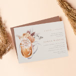 Invitación Boho Floral Café Bridal Shower Brunch<br><div class="desc">Enamorarse de estas invitaciones románticas para el brunch nupcial del otoño o las duchas con temática de café. El elegante diseño presenta un suave fondo blanco roto y adornado con un ramo de flores de color boho color tierra pastel que flanquean un café café café latte perfectamente preparado. "El amor...</div>