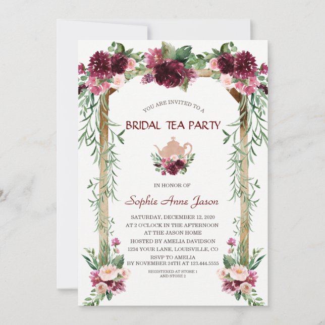 Invitación Boho Floral Canopy Fall Bridal Tea Fiesta (Anverso)
