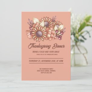 Invitación Boho floral Cena de Acción de Gracias de Peach War