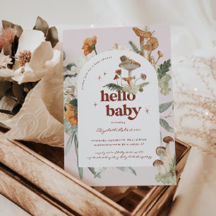 Invitación Boho Floral Champiñón Botánico   Shower de Bebé