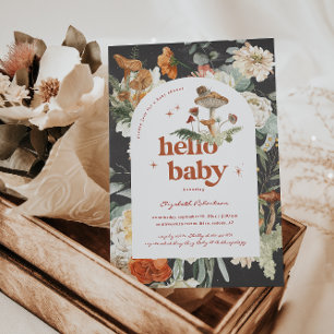 Invitación Boho Floral Champiñón Botánico Shower de Bebé