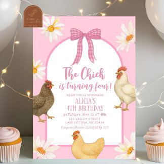 Invitación Boho Floral Coquette Chicken Chica Cumpleaños