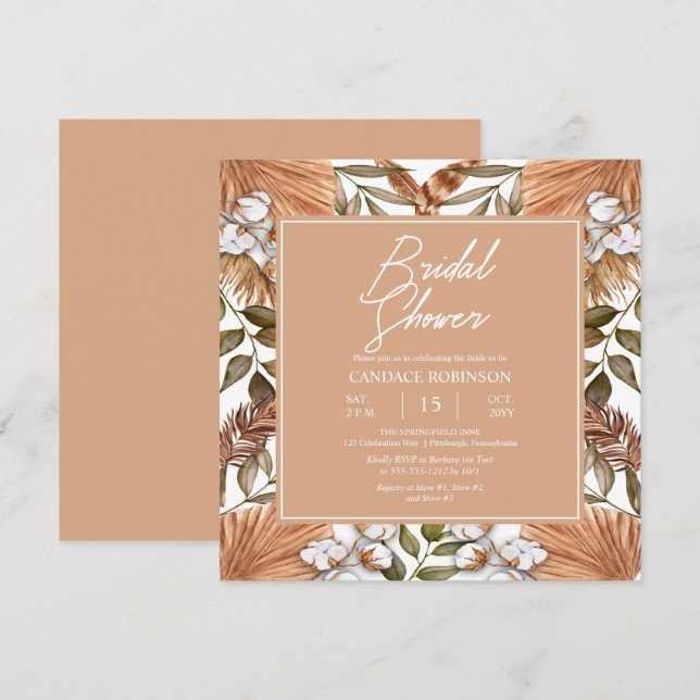Invitación Boho Floral Cotton | Ducha de novias de gramíneas  (Anverso / Reverso)