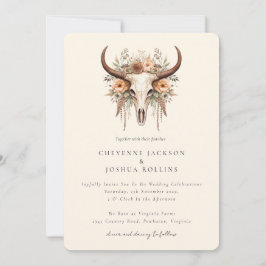 Invitación Boho Floral Cow Skull Boda Occidental