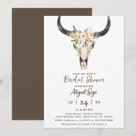 Invitación Boho Floral Cow Skull Brown Brillante Brillante Bl