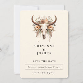 Invitación Boho Floral Cow Skull Western Photo Save the Date