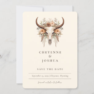 Invitación Boho Floral Cow Skull Western QRcode Guardar la fe
