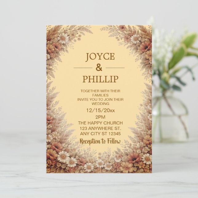 Invitación Boho Floral Custom Wedding Invites Cards (Anverso de pie)