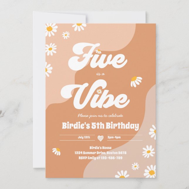 Invitación Boho Floral Daisy 5º cumpleaños 5 es un Vibe (Anverso)