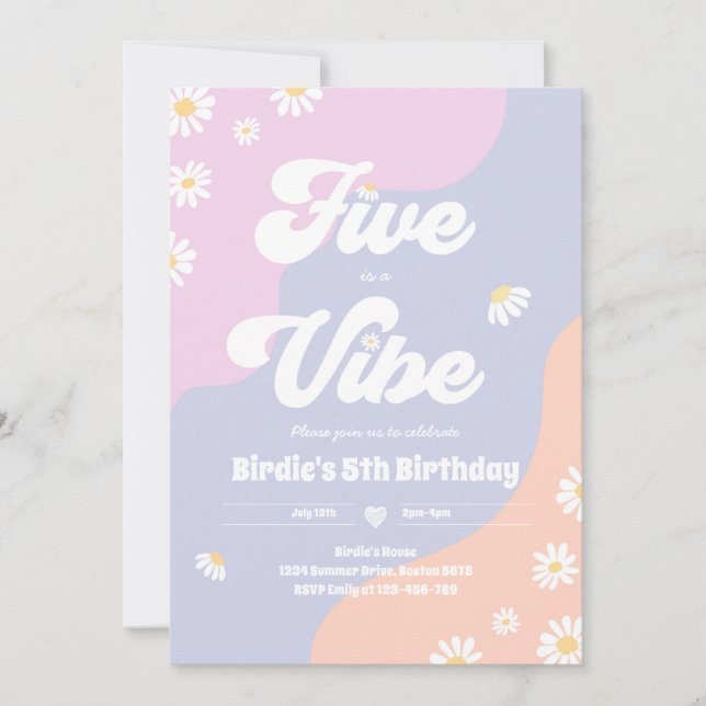 Invitación Boho Floral Daisy 5º cumpleaños 5 es un Vibe (Anverso)