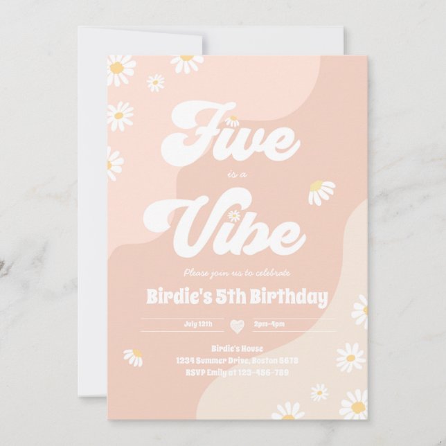 Invitación Boho Floral Daisy 5º cumpleaños 5 es un Vibe (Anverso)