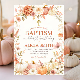 Invitación Boho Floral de Otoño Bautizo y Primer Cumpleaños
