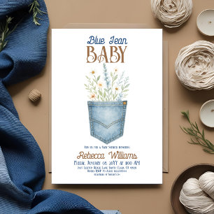 Invitación Boho Floral Denim Boy Blue Jean Baby Shower