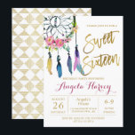 Invitación Boho Floral Dream Catcher Gold Sweet 16 Cumpleaños<br><div class="desc">Boho Floral Dream Catcher Gold Sweet 16 Invitación de cumpleaños</div>