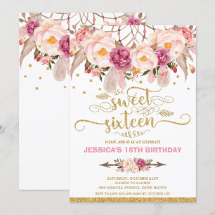 Invitación Boho Floral Dream Catcher Sweet 16th Birthday