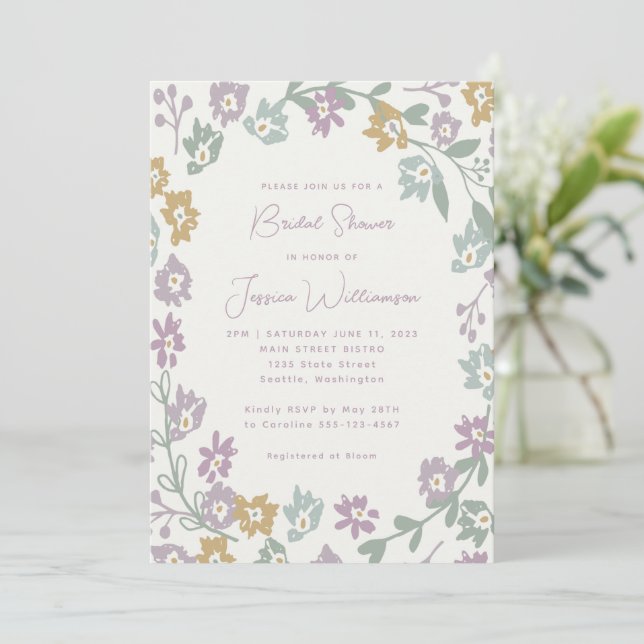 Invitación Boho Floral Earthy Pastel Aesthetic Bridal Shower (Anverso de pie)