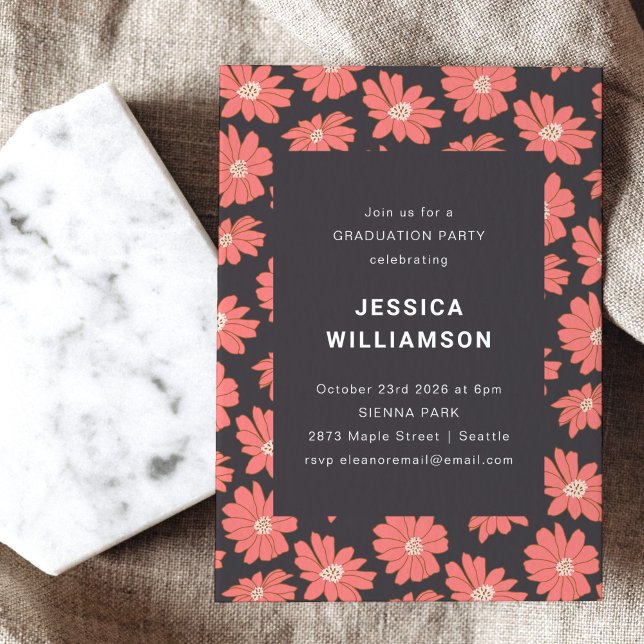 Invitación Boho Floral Elegant Black Red Graduation Party (Subido por el creador)