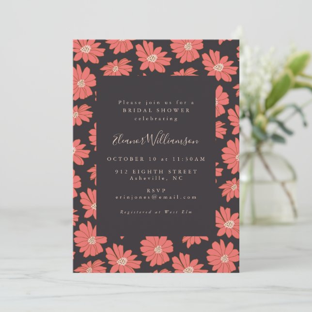 Invitación Boho Floral Elegante Ducha Naranja Bridal (Anverso de pie)