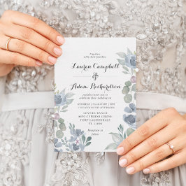 Invitación Boho Floral & Eucalyptus Boda azul turbio