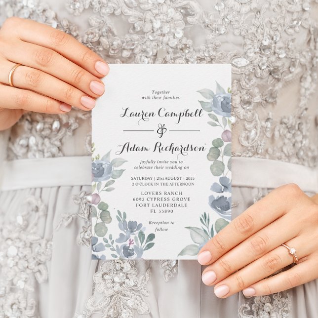 Invitación Boho Floral & Eucalyptus Boda azul turbio (Subido por el creador)