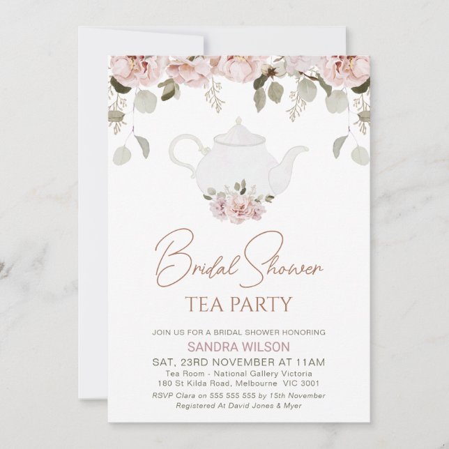 Invitación Boho Floral Eucalyptus Tea Fiesta Bridal Ducha (Anverso)