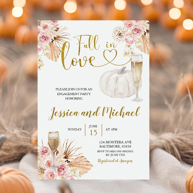 Invitación Boho Floral Fall In Love Pumpkin Engagement Party (Subido por el creador)