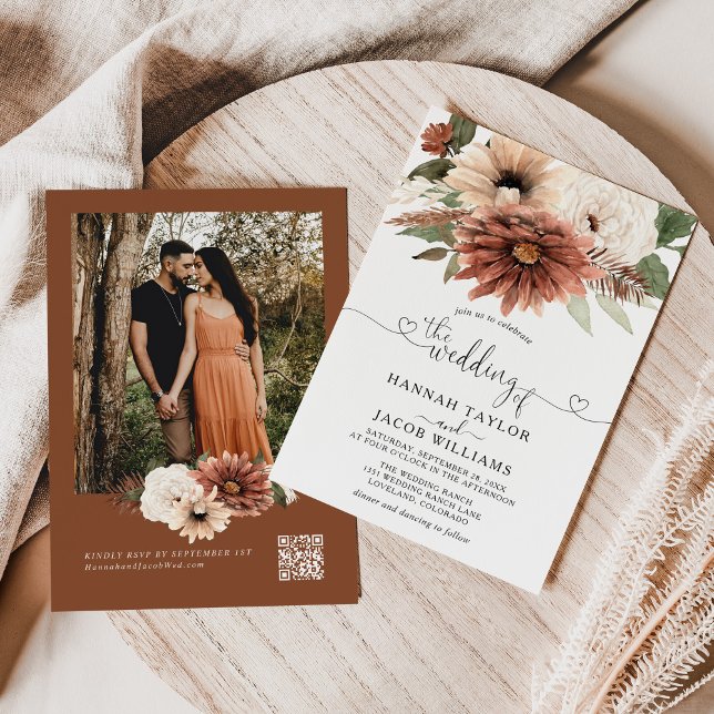 Invitación Boho Floral Fall Wedding Código QR RSVP (Subido por el creador)