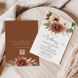 Invitación Boho Floral Fall Wedding Código QR RSVP